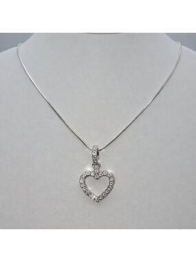 Heart Necklace Clear Stones Silver Pendant Charming Love Gift 18''